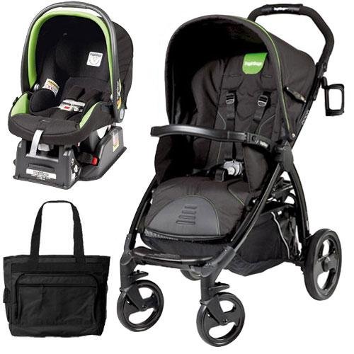 0045625026387 - PEG PEREGO BOOK STROLLER TRAVEL SYSTEM WITH A DIAPER BAG - NERO ENERGY-BLACK WITH LIME GREEN PIPING
