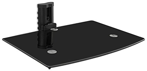 0045635109315 - MOUNT-IT! FLOATING WALL MOUNTED SHELF BRACKET STAND FOR AV RECEIVER, COMPONENT, CABLE BOX, PLAYSTATION4, XBOX1, VCR PLAYER, BLUE RAY DVD PLAYER, PROJECTOR, LOAD CAPACITY 22 LBS, SINGLE SHELF, TINTED TEMPERED GLASS, ADJUSTABLE HEIGHT