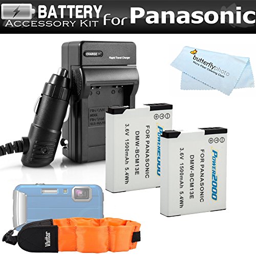 0045635793712 - 2 PACK BATTERY AND CHARGER KIT FOR PANASONIC LUMIX DMC-TS5, DMC-TS5K, DMC-TS5S, DMC-TS6, DMC-TS6D TOUGH DIGITAL CAMERA INCLUDES 2 REPLACEMENT DMW-BCM13E BATTERIES + AC/DC CHARGER + FLOAT STRAP + MORE