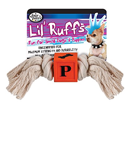 0045663221041 - FOUR PAWS LIL RUFFS 5.5 INCH RUBBER BLOCK AND ROPE PUPPY DOG TOY