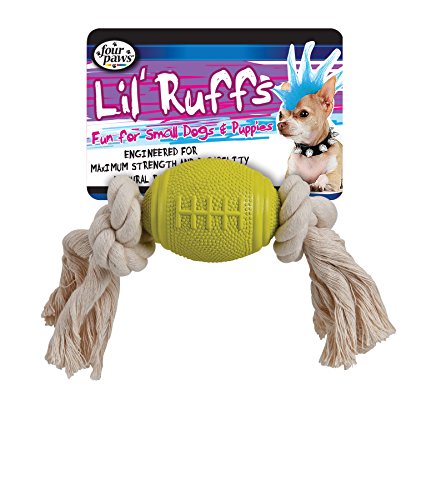 0045663221089 - FOUR PAWS LIL RUFF 5.5 INCH PIMPLE FOOTBALL AND ROPE PUPPY DOG TOY