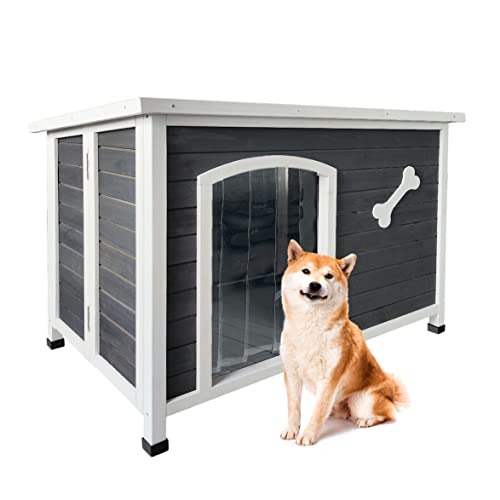 0045791202721 - KOZYSFLER LARGE OUTDOOR WOODEN DOG HOUSE KENNEL, WATERPROOF AND WINDPROOF DOG CAGE, WARM DOG KENNEL, EASY-TO-ASSEMBLE