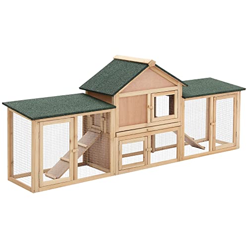 0045791228943 - KOZYSFLER 83 L OUTDOOR RABBIT HUTCH, GUINEA PIG CAGE INDOOR OUTDOOR WOODEN BUNNY HUTCH WITH DOUBLE RUNS, WEATHERPROOF ROOF, REMOVABLE TRAY, RAMPS, NATURAL