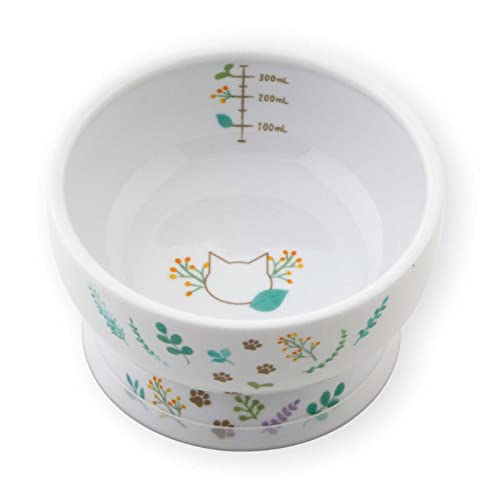 4580471868508 - NECOICHI RAISED CAT WATER BOWL, ELEVATED, WITH MEASUREMENT LINES, DISHWASHER AND MICROWAVE SAFE, NO.1 SELLER IN JAPAN! (2022 BOTANICAL GARDEN LIMITED EDITION NEW, REGULAR)