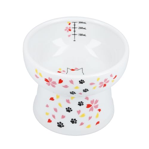 4582725980752 - NECOICHI ELEVATED CERAMIC CAT BOWLS FOR INDOOR CATS - RAISED CAT FOOD BOWL, CAT WATER BOWL, CUTE LIFTED CAT DISHES FOR FOOD, WHISKER FRIENDLY, ANTI-SPILL FEEDING FOR SMALL PET, KITTEN, 4.1” BLOSSOM