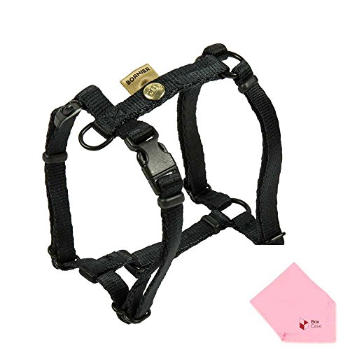 4589938350631 - BORNIER QUICK RELEASE BUCKLES (DUAL QUICK-LOCKS) SMOOTH, COMFORTABLE AND EASY-BREATHING H-STYLE HARNESS (COMES W/ BOXCAVE MICROFIBER CLEANING CLOTH) (14.5''-23.2'' (CHEST GIRTH), BLACK)