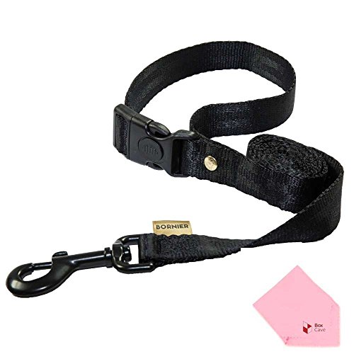 4589938350785 - BORNIER SMART DOG SMOOTH WALKING LEASH WITH QUICK RELEASE BUCKLES, 47.2'' LENGTH (COMES W/ BOXCAVE MICROFIBER CLEANING CLOTH) (L, BLACK)