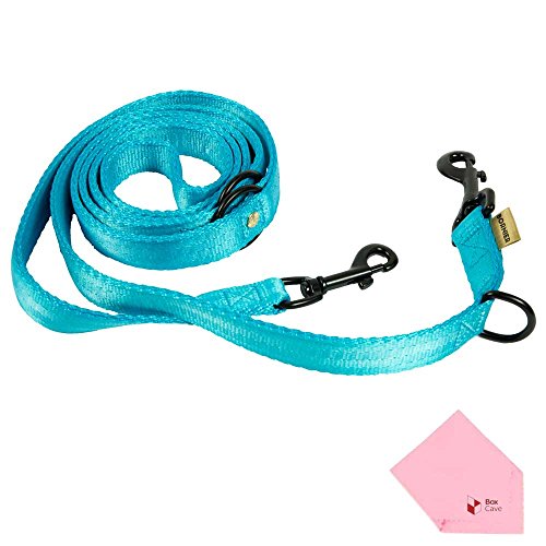 4589938350815 - BORNIER DOG SMOOTH LEASH COUPLER AND DOUBLE DOG WALKER, MULTI-FUNCTIONAL CROSS-BODY WAIST OR SHOULDER STRAP LEASH, 45.3'' TO 78.7'' LENGTH (COMES W/ BOXCAVE MICROFIBER CLEANING CLOTH) (L, LAKE BLUE)
