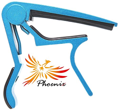 4589958530983 - PHOENIX ONE TOUCH GUITAR CAPO, GUITAR MAINTENANCE FIBER CLOTH, AND MAKER'S GUARANTEE: THREE ITEM SET! (FOR USE WITH FOLK , ELECTRIC , CLASSIC , ACOUSTIC GUITARS) ~ TRUE BLUE ~