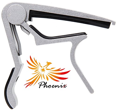 4589958530990 - PHOENIX ONE TOUCH GUITAR CAPO, GUITAR MAINTENANCE FIBER CLOTH, AND MAKER'S GUARANTEE: THREE ITEM SET! (FOR USE WITH FOLK , ELECTRIC , CLASSIC , ACOUSTIC GUITARS) SILVER ~ SOLID STATE ~