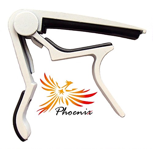 4589958531010 - PHOENIX ONE TOUCH GUITAR CAPO, GUITAR MAINTENANCE FIBER CLOTH, AND MAKER'S GUARANTEE: THREE ITEM SET! (FOR USE WITH FOLK , ELECTRIC , CLASSIC , ACOUSTIC GUITARS) WHITE ~ DANCING SKELETON ~