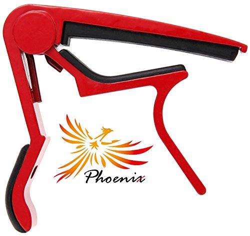 4589958531027 - PHOENIX ONE TOUCH GUITAR CAPO, GUITAR MAINTENANCE FIBER CLOTH, AND MAKER'S GUARANTEE: THREE ITEM SET! (FOR USE WITH FOLK , ELECTRIC , CLASSIC , ACOUSTIC GUITARS) RED ~ CRIMSON ROSE ~