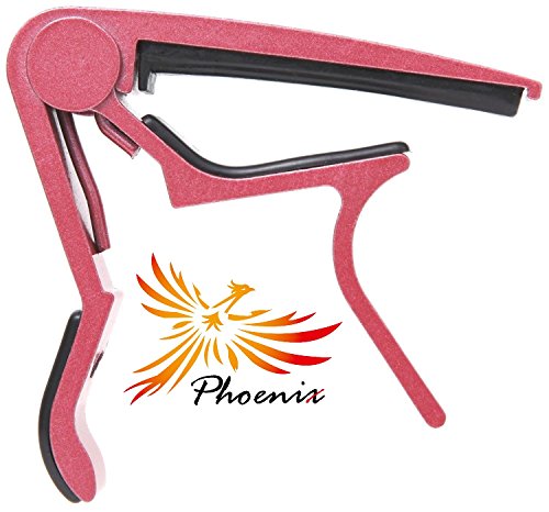 4589958531041 - PHOENIX ONE TOUCH GUITAR CAPO, GUITAR MAINTENANCE FIBER CLOTH, AND MAKER'S GUARANTEE: THREE ITEM SET! (FOR USE WITH FOLK , ELECTRIC , CLASSIC , ACOUSTIC GUITARS) PINK ~ FAIRY ROSE ~