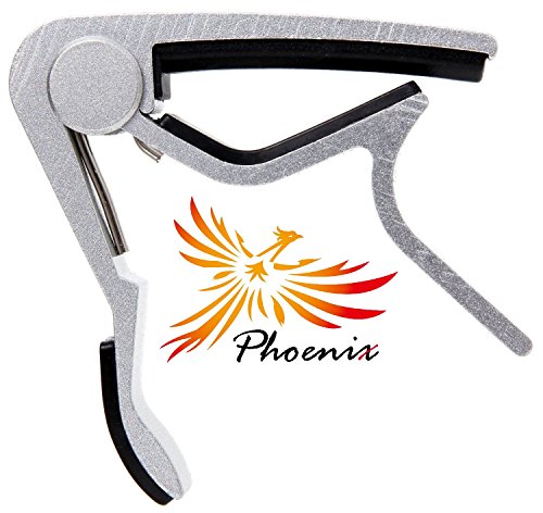 4589958531065 - PHOENIX ONE TOUCH GUITAR CAPO 【 TYPE M 】, GUITAR MAINTENANCE FIBER CLOTH, AND MAKER'S GUARANTEE: THREE ITEM SET! (FOR USE WITH FOLK , ELECTRIC , CLASSIC , ACOUSTIC GUITARS) ~ SILVER SENTINEL ~