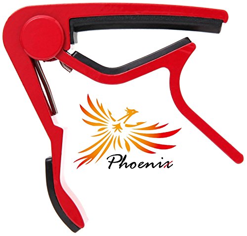4589958531072 - PHOENIX ONE TOUCH GUITAR CAPO 【 TYPE M 】, GUITAR MAINTENANCE FIBER CLOTH, AND MAKER'S GUARANTEE: THREE ITEM SET! RED (FOR USE WITH FOLK , ELECTRIC , CLASSIC , ACOUSTIC GUITARS) ~ BLOODY ROSE ~