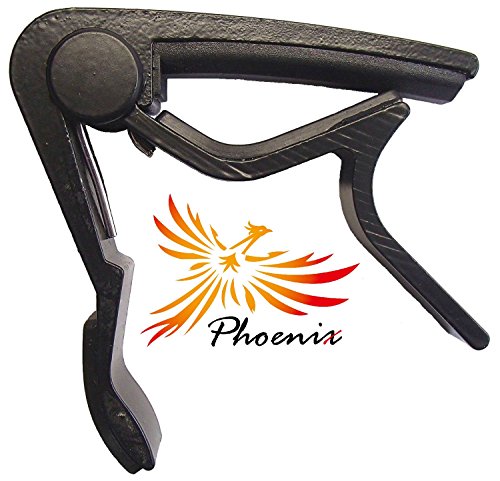 4589958531102 - PHOENIX ONE TOUCH GUITAR CAPO 【 TYPE M 】, GUITAR MAINTENANCE FIBER CLOTH, AND MAKER'S GUARANTEE: THREE ITEM SET! (FOR USE WITH FOLK , ELECTRIC , CLASSIC , ACOUSTIC GUITARS) ~ THE BLACK ONYX ~