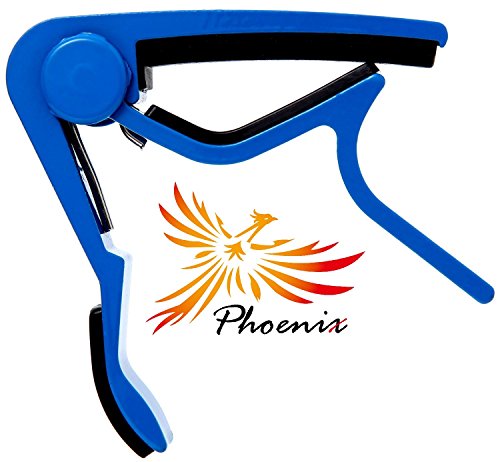 4589958531119 - PHOENIX ONE TOUCH GUITAR CAPO 【 TYPE M 】, GUITAR MAINTENANCE FIBER CLOTH, AND MAKER'S GUARANTEE: THREE ITEM SET! (FOR USE WITH FOLK , ELECTRIC , CLASSIC , ACOUSTIC GUITARS) ~ FAVORITE BLUE ~