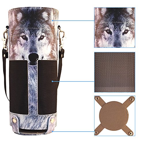 0045907695379 - PROTECTIVE CARRYING CASE FOR AMAZON ALEXA ECHO - PREMIUM FAUX LEATHER ARTISTIC COVER SLEEVE SKINS WITH HOLDING STRAP SIBERIAN HUSKY WOLF DESIGN FROM ZZTECK
