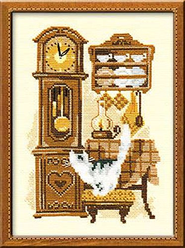4607006309470 - CAT WITH CLOCK COUNTED CROSS STITCH KIT-7.125X9.5 15 COUNT