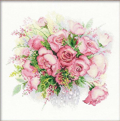 4607154526842 - RIOLIS R1335 COUNTED CROSS STITCH KIT, 11.75 BY 11.75-INCH, WATER COLOR ROSES