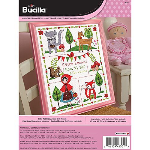 0046109463018 - BUCILLA COUNTED CROSS STITCH BIRTH RECORD KIT, 10 BY 13-INCH, 46301 LITTLE RED RIDING HOOD