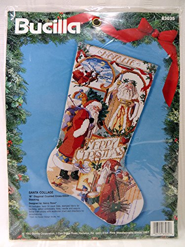 0046109830353 - BUCILLA 1993 SANTA COLLAGE CHRISTMAS STOCKING COUNTED CROSS STITCH EMBROIDERY KIT 18
