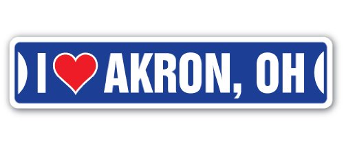0046144151390 - I LOVE AKRON, OHIO STREET SIGN OH CITY STATE US WALL ROAD DÉCOR GIFT