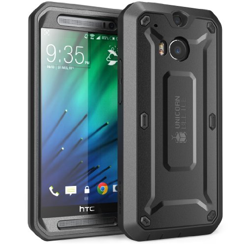 0046144969285 - HTC ONE M8 CASE, SUPCASE FULL-BODY RUGGED HYBRID PROTECTIVE CASE WITH BUILT-IN SCREEN PROTECTOR (BLACK/BLACK), DUAL LAYER DESIGN + IMPACT RESISTANT BUMPER