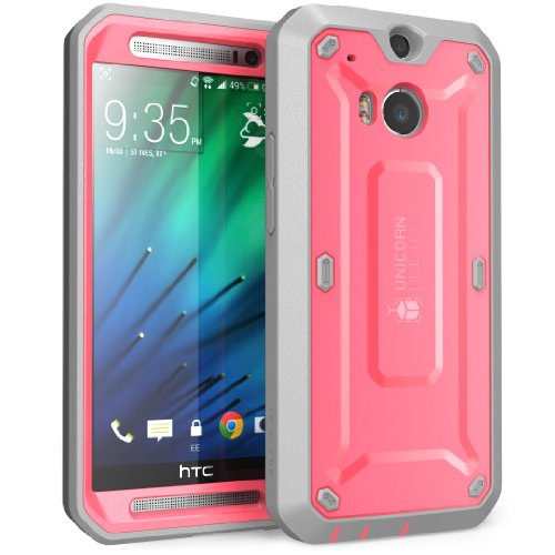 0046144969681 - HTC ONE M8 CASE, SUPCASE FULL-BODY RUGGED HYBRID PROTECTIVE CASE WITH BUILT-IN SCREEN PROTECTOR (PINK/GRAY), DUAL LAYER DESIGN + IMPACT RESISTANT BUMPER