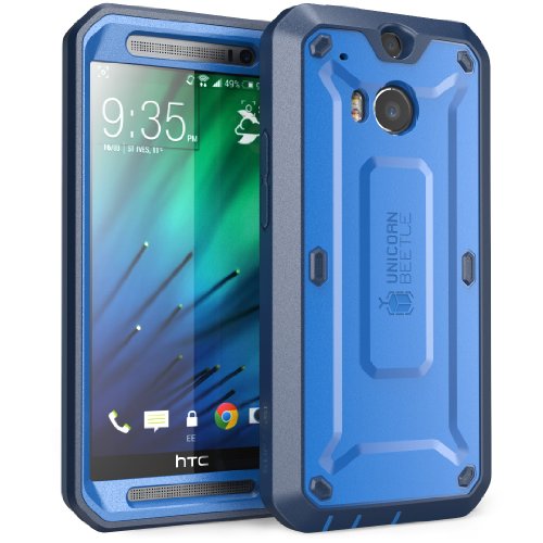 0046144970632 - HTC ONE M8 CASE, SUPCASE FULL-BODY RUGGED HYBRID PROTECTIVE CASE WITH BUILT-IN SCREEN PROTECTOR (BLUE/BLUE), DUAL LAYER DESIGN + IMPACT RESISTANT BUMPER