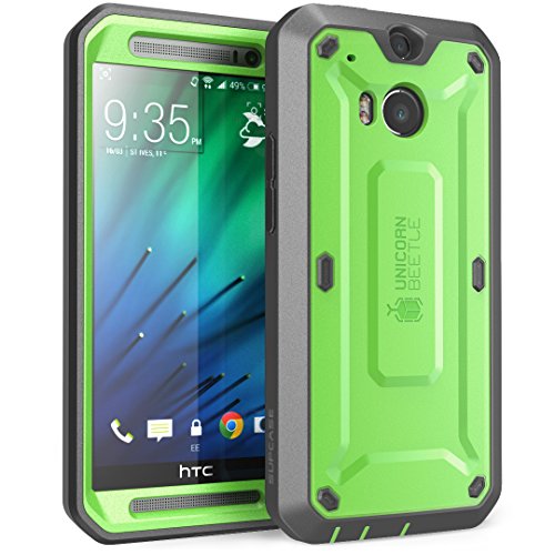 0046144970991 - HTC ONE M8 CASE, SUPCASE FULL-BODY RUGGED HYBRID PROTECTIVE CASE WITH BUILT-IN SCREEN PROTECTOR (GREEN/GRAY), DUAL LAYER DESIGN + IMPACT RESISTANT BUMPER