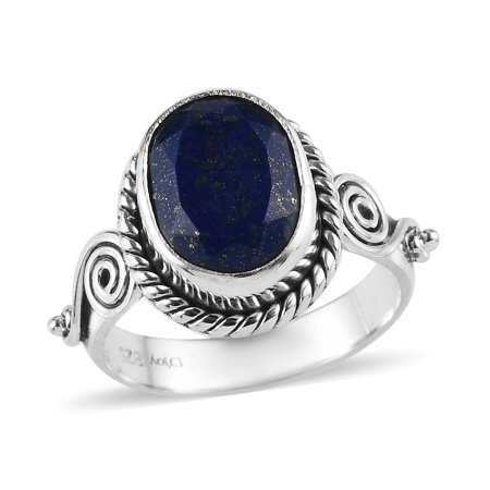 0461896396538 - 925 STERLING SILVER OVAL LAPIS LAZULI SOLITAIRE RING BOHO HANDMADE JEWELRY FOR WOMEN SIZE 7 CT 2.2