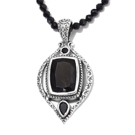0465903383733 - 925 STERLING SILVER PLATINUM PLATED CUSHION BLACK JADE BLACK SPINEL PENDANT NECKLACE JEWELRY FOR WOMEN SIZE 20” MOTHERS DAY GIFTS