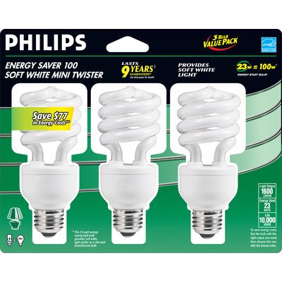 0046677418090 - PHILIPS 41809-5 ENERGY SAVER MINI TWISTER LIGHT BULBS (SET OF 3)