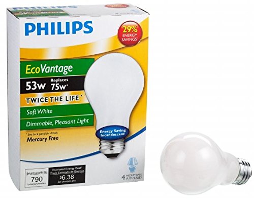 0046677433529 - PHILIPS LIGHTING 433524 A19 53 WATT SOFT WHITE ECOVANTAGE DIMMABLE BULB 4 COUNT