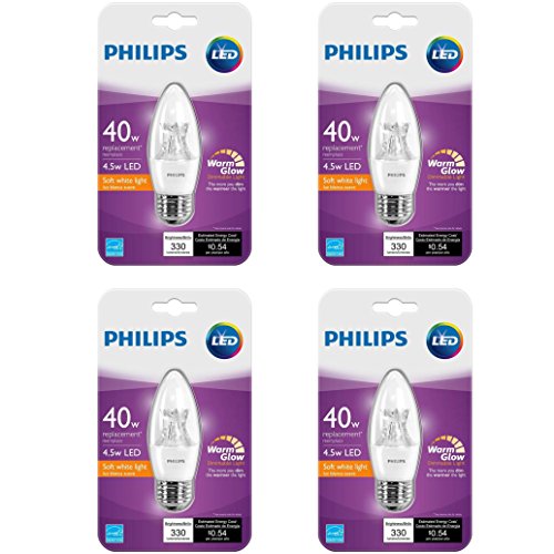 0046677457181 - PHILIPS 40W EQUIVALENT DECORATIVE CANDLE LED LIGHT BULB, WARM GLOW WITH SPARKLE EFFECT, (4 PACK)