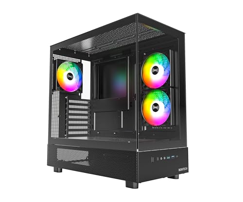 4710562741421 - MONTECH XR, ATX MID-TOWER PC GAMING CASE, 3 X 120MM ARGB PWM FANS PRE-INSTALLED, FULL-VIEW DUAL TEMPERED GLASS PANEL, WOOD-GRAIN DESIGN I/O INTERFACE, SUPPORT 4090 GPUS, 360MM RADIATOR SUPPORT, BLACK