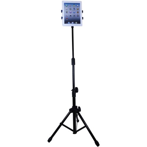 4711234810926 - DISPLAYS2GO IPAD FLOOR STAND WITH TRIPOD BASE, HEIGHT ADJUSTABLE WITH TELESCOPING POST, PORTABLE WITH CARRY CASE (BLACK)