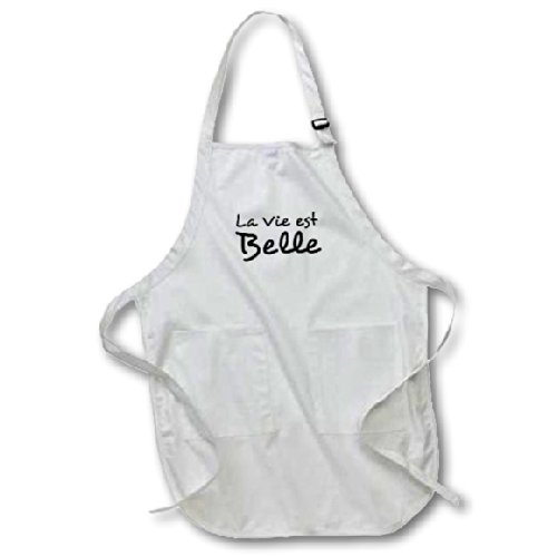 0471185024011 - INSPIRATIONZSTORE TYPOGRAPHY - LA VIE EST BELLE - LIFE IS BEAUTIFUL IN FRENCH - BLACK AND WHITE TEXT - FULL LENGTH APRON WITH POCKETS 22W X 30L (APR_185024_1)