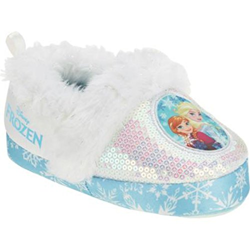 4713698697839 - DISNEY FROZEN TODDLER AND GIRLS CUSHIONED SPARKLE SLIPPERS WITH FUR TRIM (5/6 - S, WHITE)
