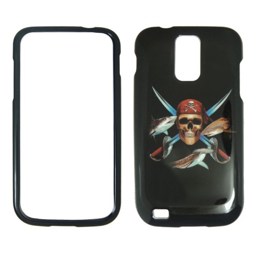 4714004613352 - SAMSUNG GALAXY S II T989 HERCULES - PIRATE SKULL SWORDS AND FISH ON BLACK HARD CASE, COVER, SNAP ON, FACEPLATE