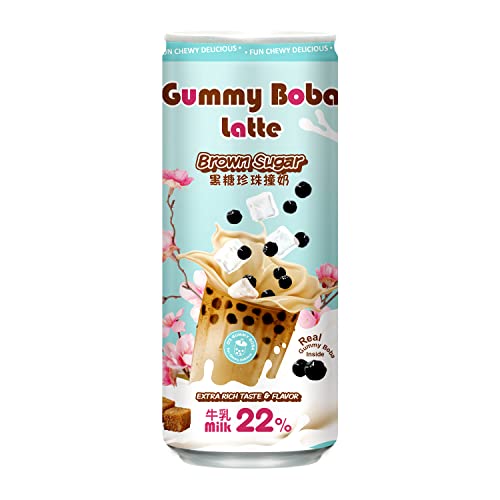 4714123621313 - OS BUBBLE GUMMY BOBA LATTE CANNED BUBBLE TEA DRINK WITH CHEWY BOBA PEARLS (KONJAC), 22% WHOLE MILK BLEND, 470ML(15.9 FL OZ/CAN), BROWN SUGAR, (PACK OF 12)
