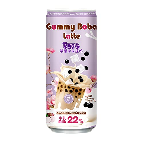 4714123621320 - OS BUBBLE GUMMY BOBA LATTE CANNED BUBBLE TEA DRINK WITH CHEWY BOBA PEARLS (KONJAC), 22% WHOLE MILK BLEND, 470ML(15.9 FL OZ/CAN), TARO, (PACK OF 12)