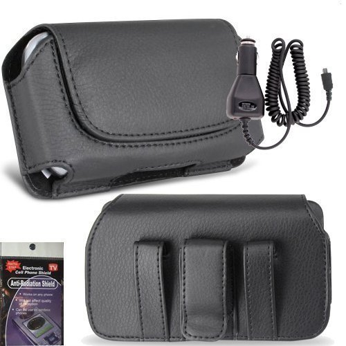 4715517198848 - SAMSUNG GALAXY S3, S III, I747 HORIZONTAL LEATHER CASE WITH MAGNETIC CLOSURE WITH BELT CLIP AND BELT LOOPS. COMES WITH CAR CHARGER AND RADIATION SHIELD (BLACK)