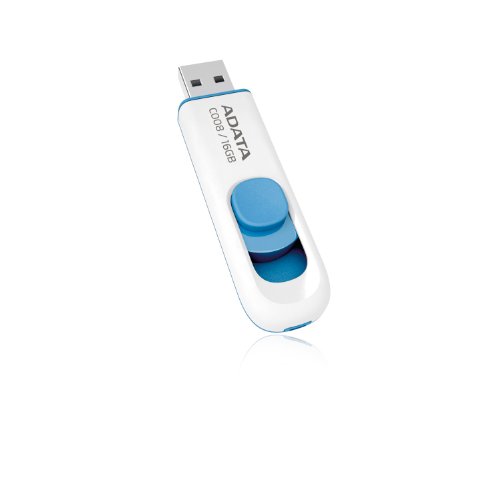 0471805060962 - ADATA C008 16GB USB 2.0 RETRACTABLE CAPLESS FLASH DRIVE, WHITE/ BLUE (AC008-16G-RWE)