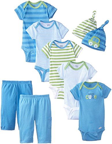 0047213849460 - GERBER BABY-BOYS NEWBORN SERIOUSLY CUTE 9 PIECE BODYSUITS PANTS AND CAPS SET, BLUE, 0-3 MONTHS