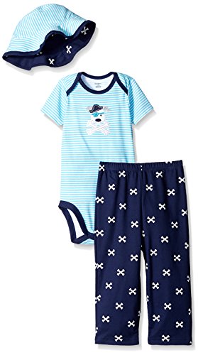 0047213894354 - GERBER BABY THREE-PIECE BODYSUIT, BUCKET HAT, AND PANT SET, PIRATE DOG, 18 MONTHS