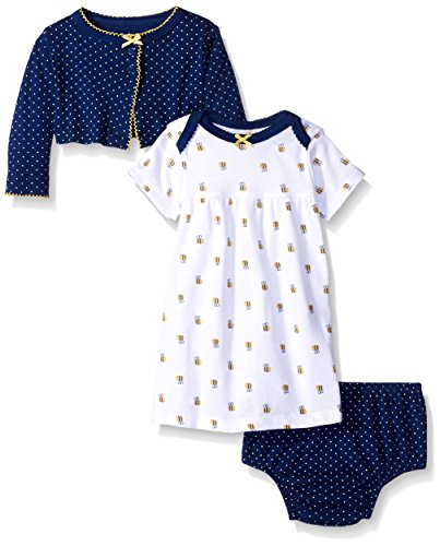 0047213895566 - GERBER BABY THREE-PIECE CARDIGAN, DRESS AND DIAPER COVER SET, BEES, 0-3 MONTHS
