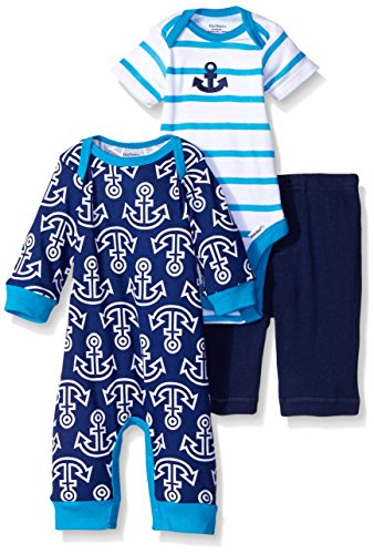 0047213895962 - GERBER BABY THREE PIECE COVERALL BODYSUIT AND PANT SET, ANCHOR, 18 MONTHS