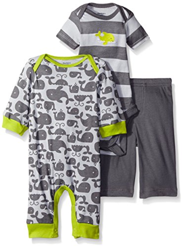 0047213897249 - GERBER BABY THREE-PIECE COVERALL, BODYSUIT, AND PANT SET, WHALE, NEW BORN